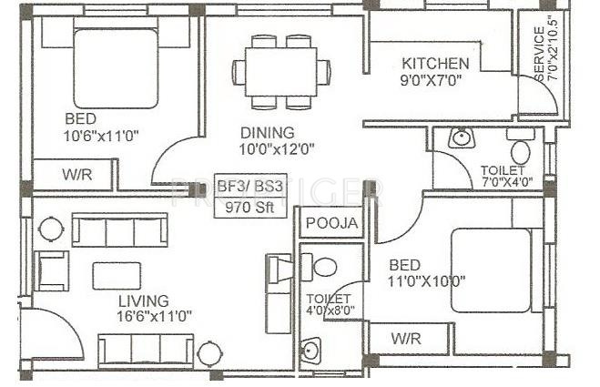 Vinoth Veronica (2BHK+2T (970 sq ft) + Pooja Room 970 sq ft)