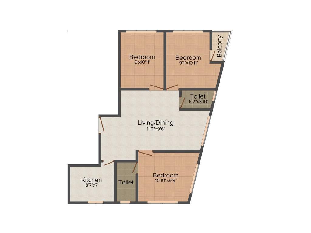 Swastik Dreamz Opal (3BHK+2T (1,143 sq ft) 1143 sq ft)