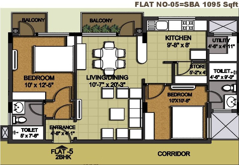 Globus Builders Arihant Homes (2BHK+2T (1,095 sq ft) 1095 sq ft)