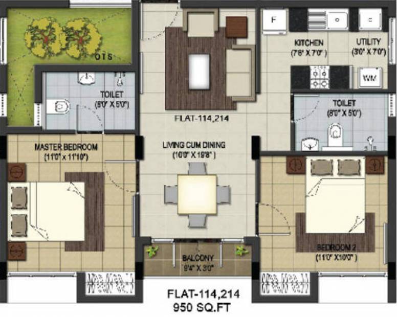 BBCL Harshika (2BHK+2T (950 sq ft) 950 sq ft)