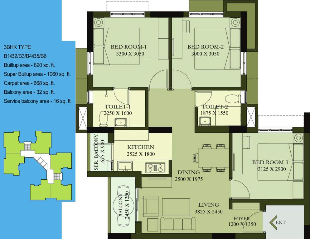 Hiland Greens (3BHK+2T (1,060 sq ft) 1060 sq ft)