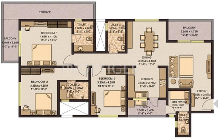 Sobha Casa Paradiso (3BHK+3T (2,193 sq ft)   Servant Room 2193 sq ft)