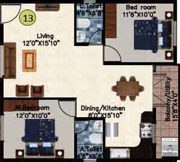 DS Sigma Nest (2BHK+2T (1,190 sq ft) 1190 sq ft)