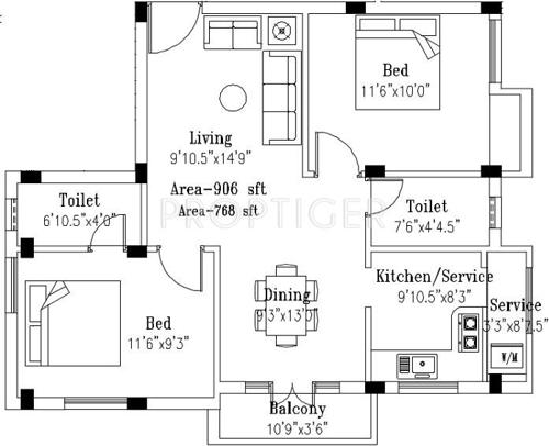 Kanya Sri Suka (2BHK+2T (906 sq ft) 906 sq ft)