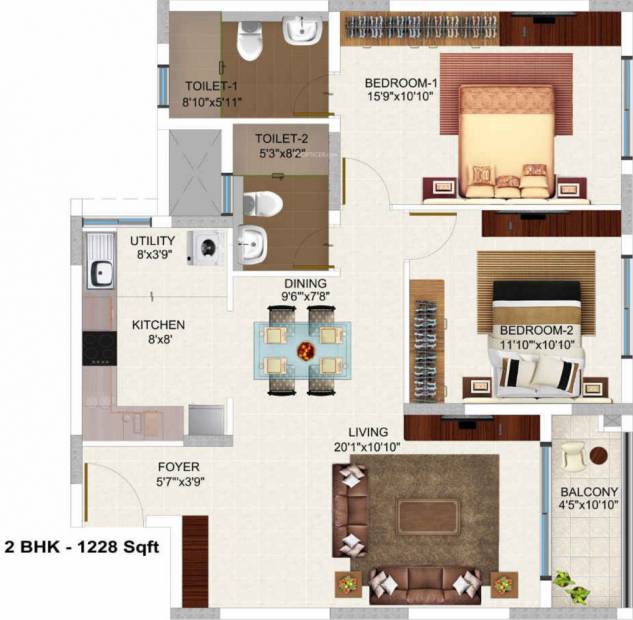 Bren Champions Square (2BHK+2T (1,228 sq ft) 1228 sq ft)