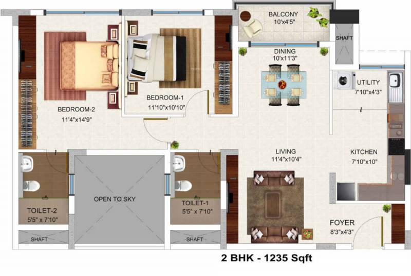 Bren Champions Square (2BHK+2T (1,235 sq ft) 1235 sq ft)