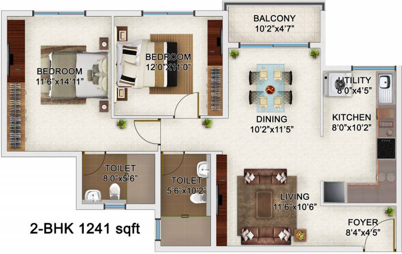 Bren Champions Square (2BHK+2T (1,241 sq ft) 1241 sq ft)