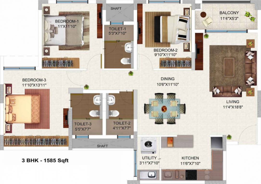 Bren Champions Square (3BHK+3T (1,585 sq ft) 1585 sq ft)