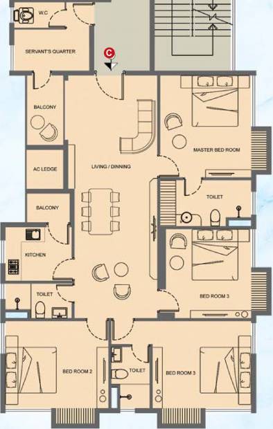 Mani Megh Mani (4BHK+3T (2,086 sq ft) + Servant Room 2086 sq ft)