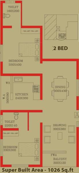 Floor Plan (2BHK+2T (1,026 sq ft) 1026 sq ft) MGF Builder Classic Avenue Floor Plan (2BHK+2T (1,026 sq ft) 1026 sq ft)