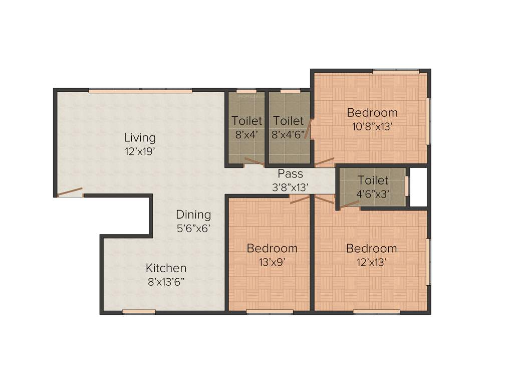 Gangar La Regalia (3BHK+3T (955 sq ft) 955 sq ft)