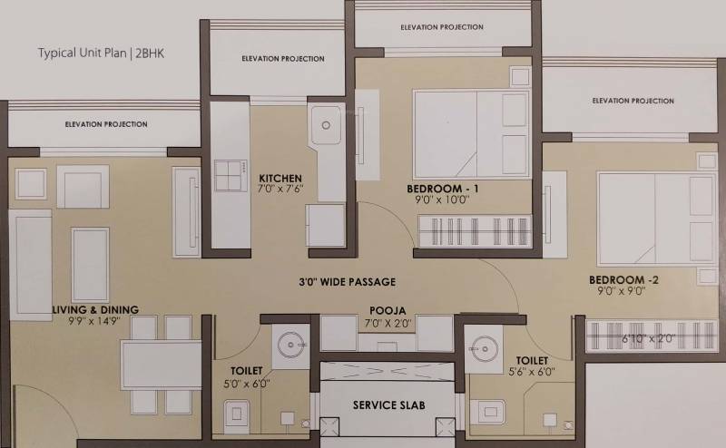 JP North (2BHK+2T (972 sq ft) 972 sq ft)