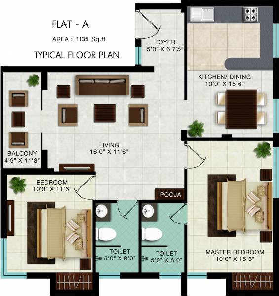 Tanny Smilestone (2BHK+2T (1,135 sq ft) + Pooja Room 1135 sq ft)