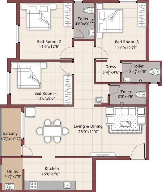 Bhuvana Palace (3BHK+3T (1,665 sq ft) 1665 sq ft)