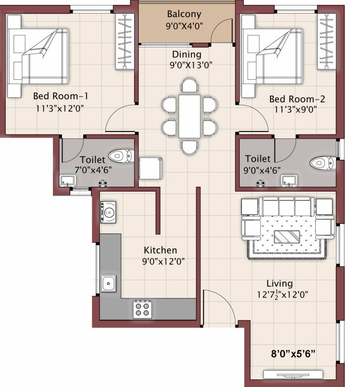 Bhuvana Palace (2BHK+2T (1,180 sq ft) 1180 sq ft)