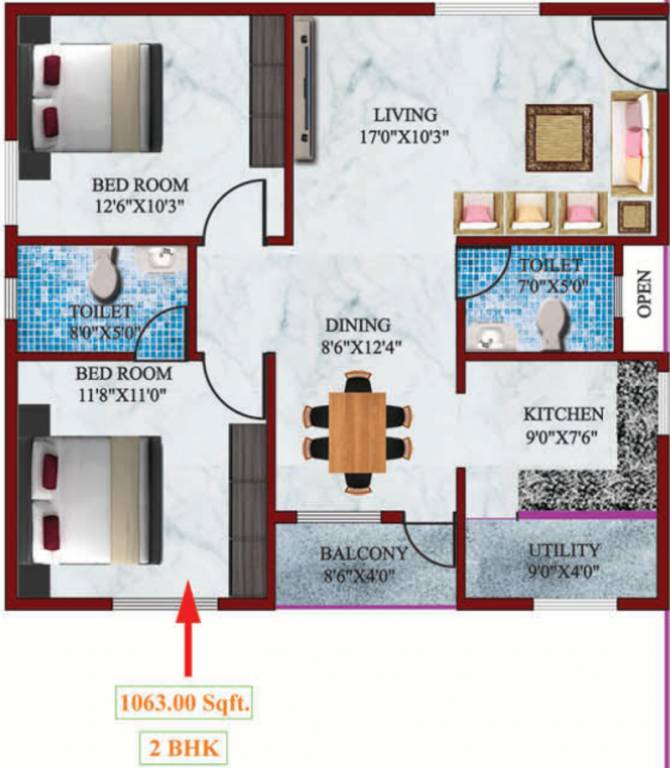CMRS Misty Winds (2BHK+2T (1,063 sq ft) 1063 sq ft)