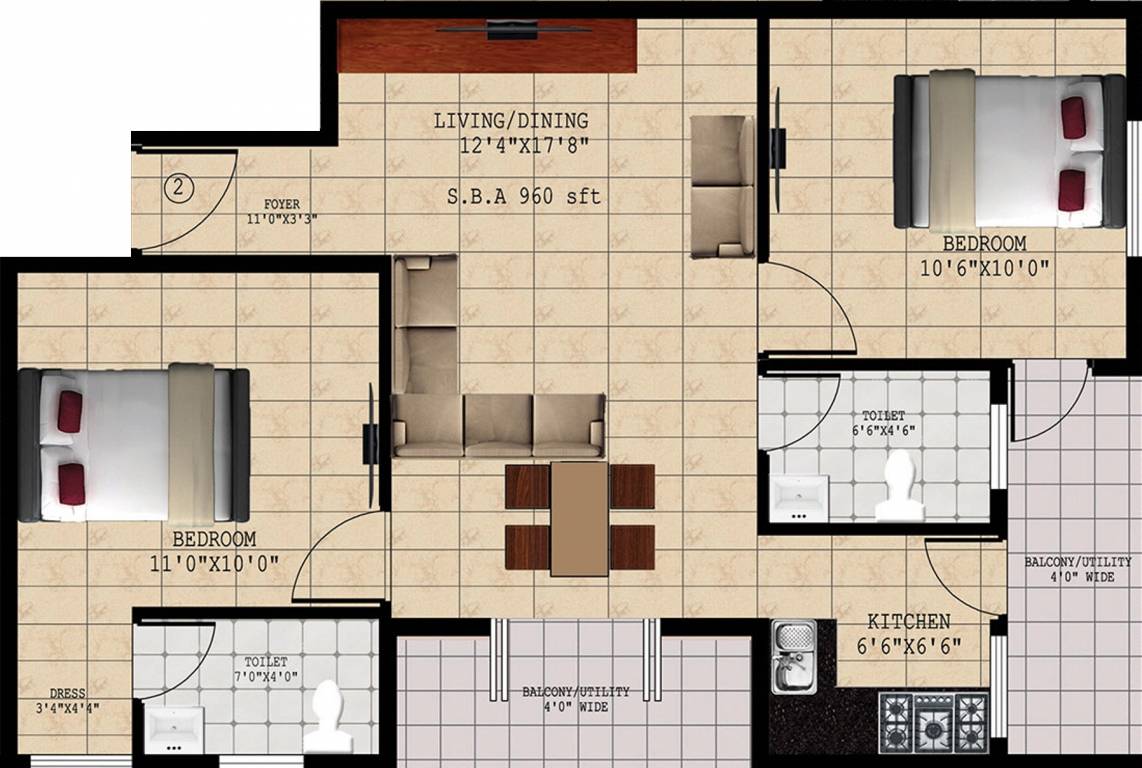 Prabhavathi Radiance (2BHK+2T (960 sq ft) 960 sq ft)