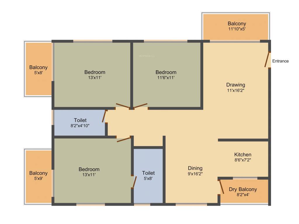 Hilife Triflora (3BHK+2T (1,470 sq ft) 1470 sq ft)