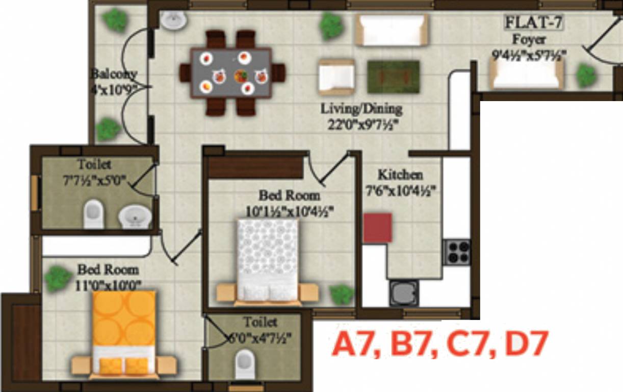 Sreesukktha Lakshana (2BHK+2T (964 sq ft) 964 sq ft)