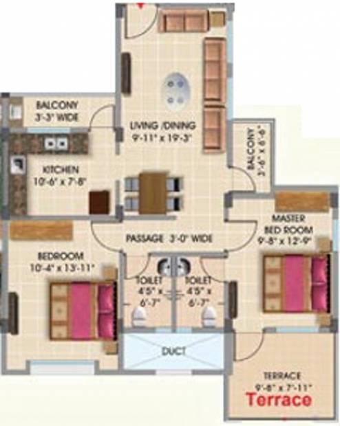 Maharshee Galaxy Apartments (2BHK+2T (1,192 sq ft) 1192 sq ft)