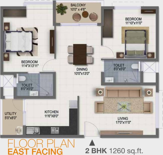 Ramky One Galaxia (2BHK+2T (1,260 sq ft) 1260 sq ft)