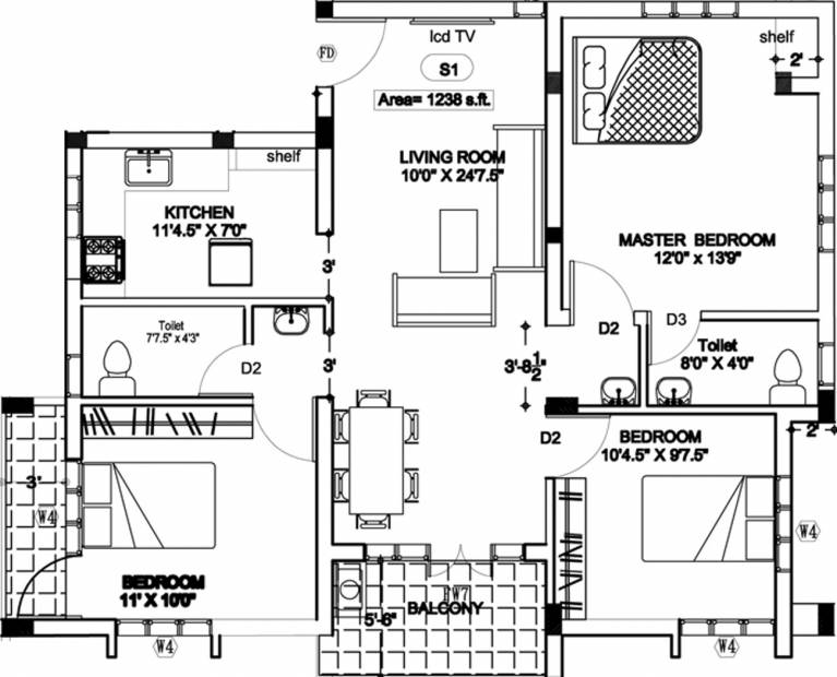 Anu Shree Shivani Enclave (3BHK+2T (1,238 sq ft) 1238 sq ft)