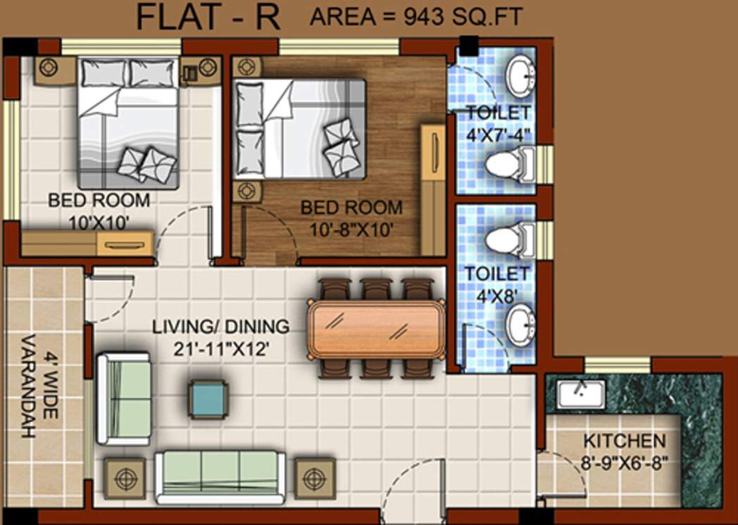 Omnitech Omni Tulsi (2BHK+2T (943 sq ft) 943 sq ft)