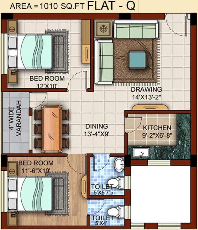 Omnitech Omni Tulsi (2BHK+2T (1,010 sq ft) 1010 sq ft)