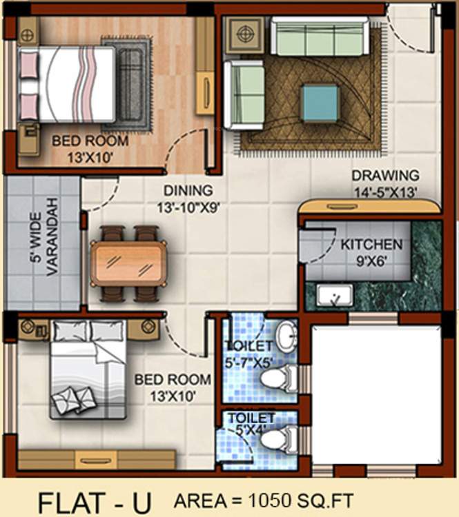 Omnitech Omni Tulsi (2BHK+2T (1,050 sq ft) 1050 sq ft)