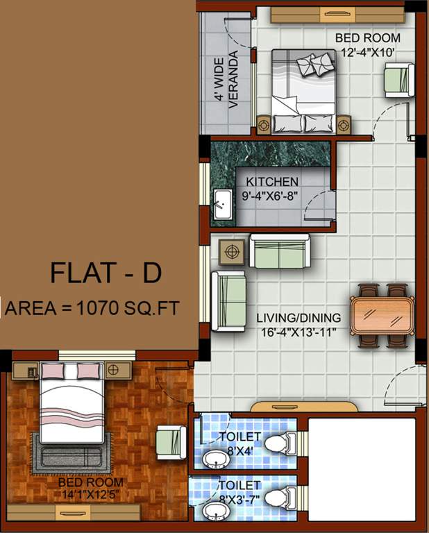 Omnitech Omni Tulsi (2BHK+2T (1,070 sq ft) 1070 sq ft)