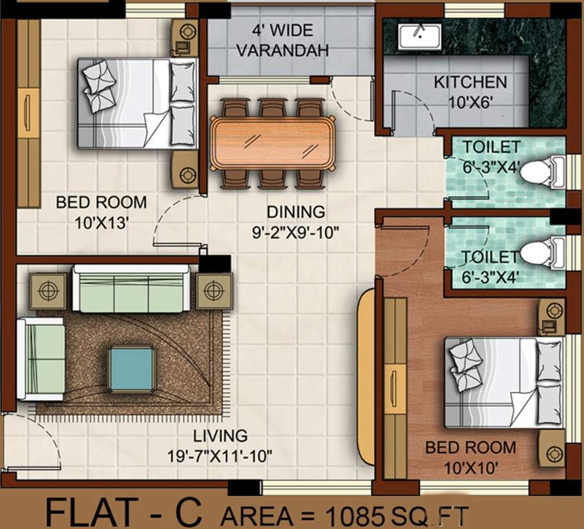 Omnitech Omni Tulsi (2BHK+2T (1,085 sq ft) 1085 sq ft)