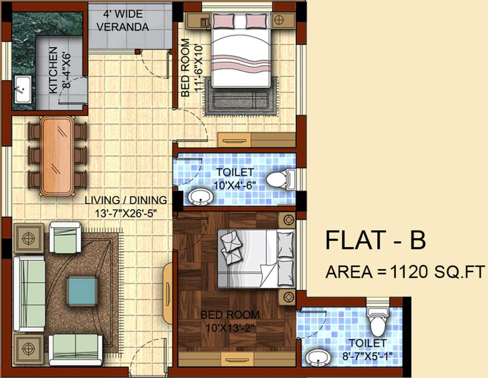 Omnitech Omni Tulsi (2BHK+2T (1,120 sq ft) 1120 sq ft)