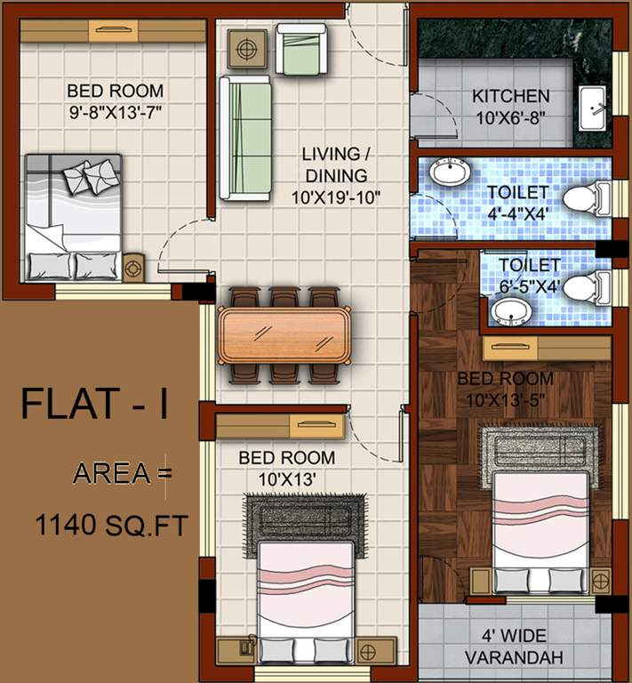 Omnitech Omni Tulsi (3BHK+2T (1,140 sq ft) 1140 sq ft)