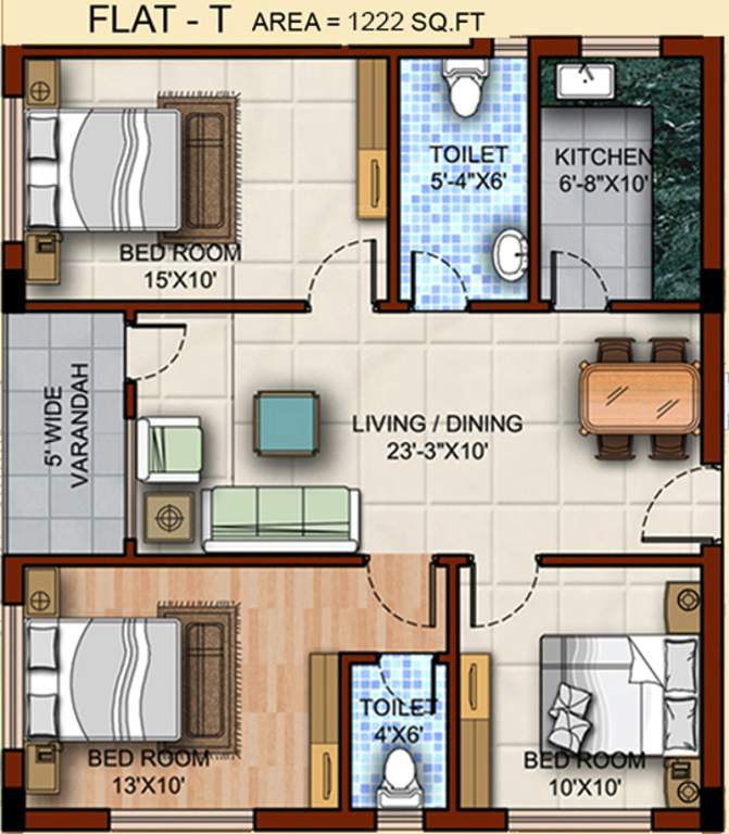 Omnitech Omni Tulsi (3BHK+2T (1,222 sq ft) 1222 sq ft)