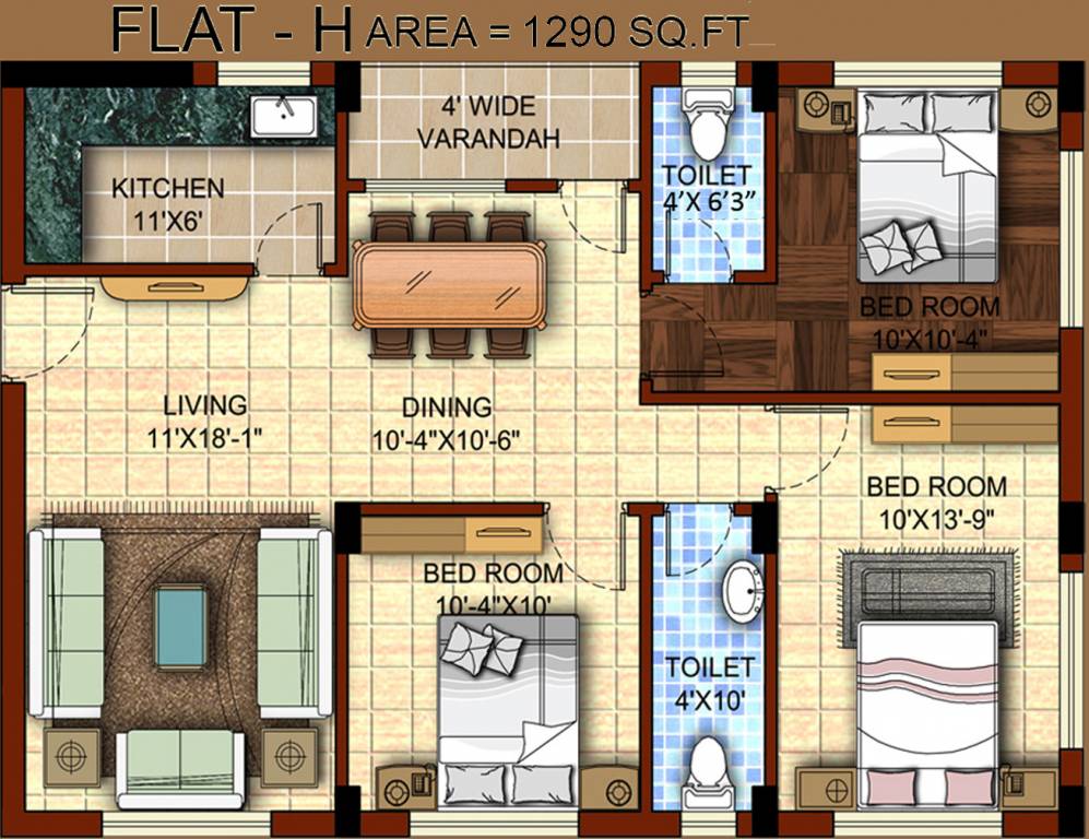 Omnitech Omni Tulsi (3BHK+2T (1,290 sq ft) 1290 sq ft)