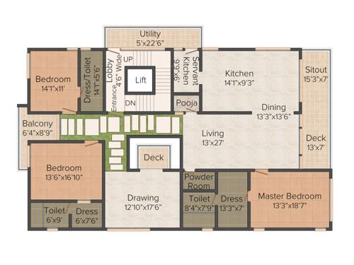 Pavani Groups Vantage 3BHK+4T (3,800 sq ft) + Pooja Room