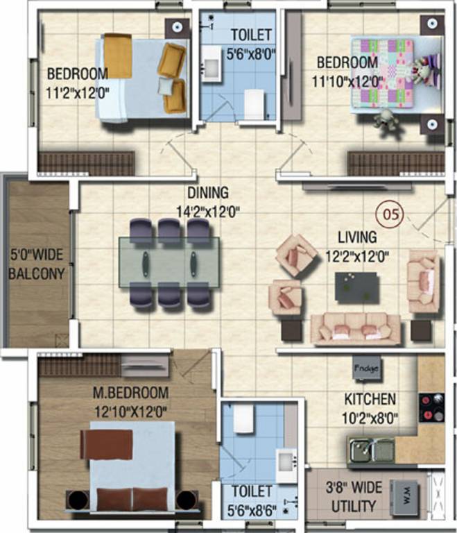 Salarpuria Sattva Magnus (3BHK+2T (1,495 sq ft) 1495 sq ft)