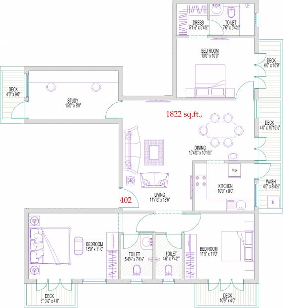 Harmony Saraswati (3BHK+3T (1,822 sq ft)   Study Room 1822 sq ft)