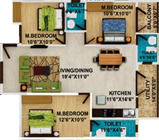 DS Starline (3BHK+3T (1,527 sq ft) 1527 sq ft)