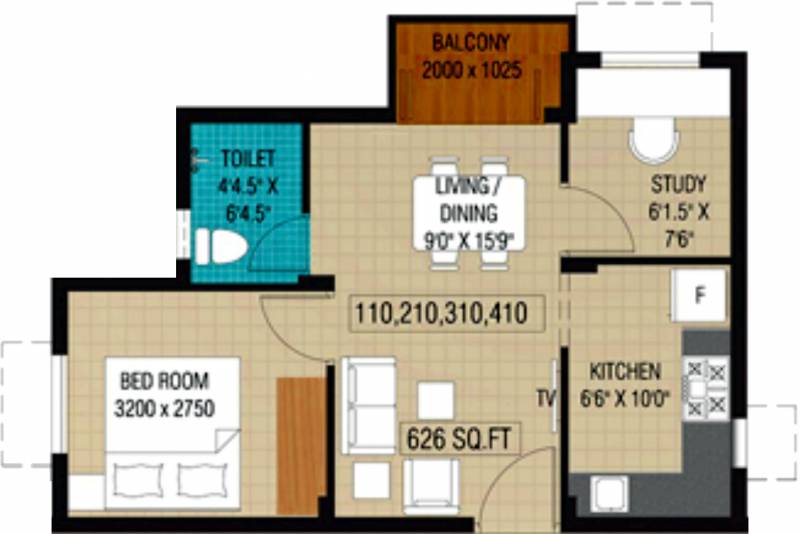 Plaza Bounty Acres (1BHK+1T (626 sq ft)   Study Room 626 sq ft)