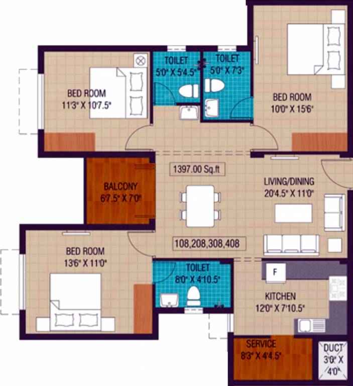 Plaza Bounty Acres (3BHK+3T (1,397 sq ft) 1397 sq ft)