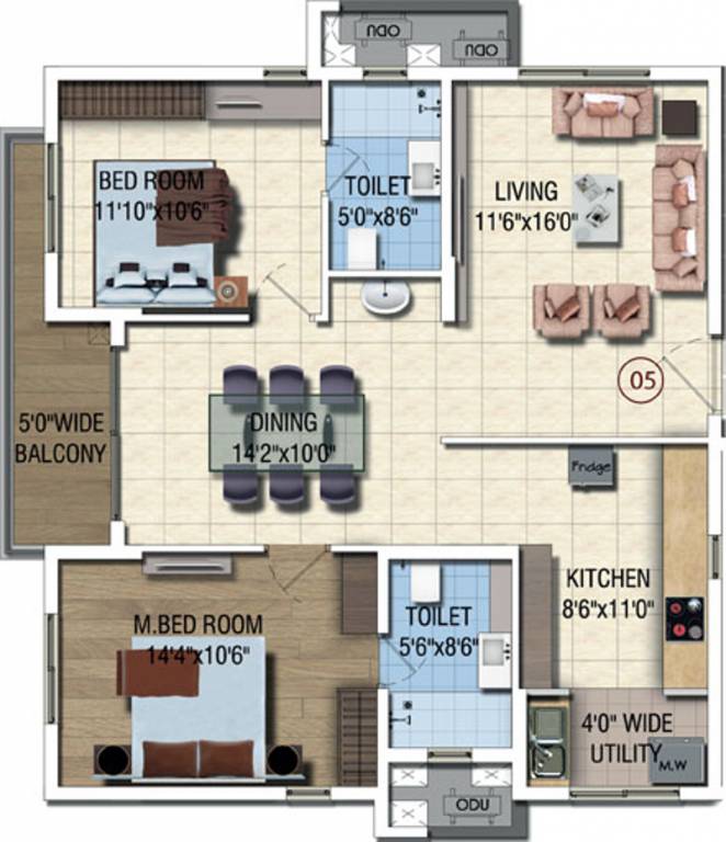 Salarpuria Sattva Magnus (2BHK+2T (1,300 sq ft) 1300 sq ft)