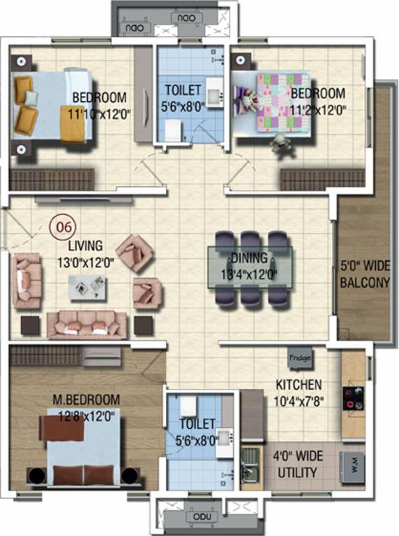 Salarpuria Sattva Magnus (3BHK+2T (1,520 sq ft) 1520 sq ft)