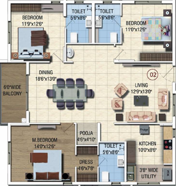 Salarpuria Sattva Magnus (3BHK+3T (1,865 sq ft) + Pooja Room 1865 sq ft)