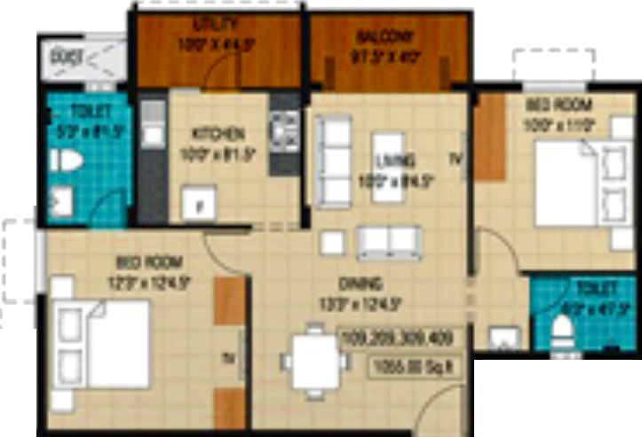 Plaza Bounty Acres (2BHK+2T (1,055 sq ft) 1055 sq ft)