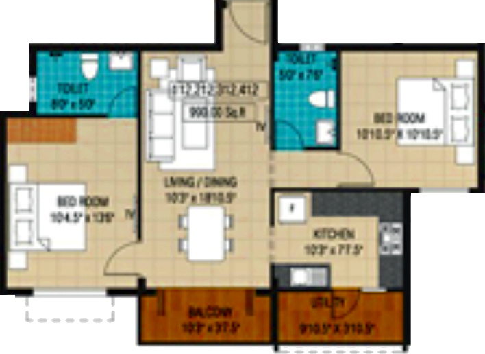 Plaza Bounty Acres (2BHK+2T (990 sq ft) 990 sq ft)