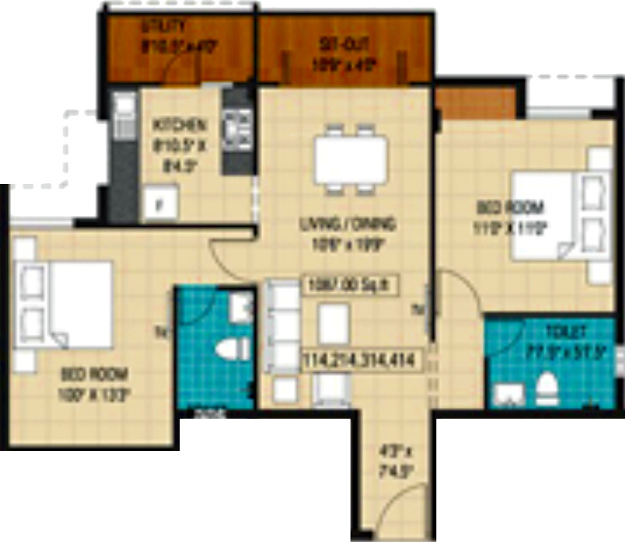 Plaza Bounty Acres (2BHK+2T (1,087 sq ft) 1087 sq ft)