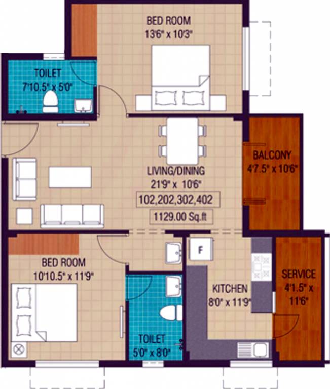 Plaza Bounty Acres (2BHK+2T (1,129 sq ft) 1129 sq ft)