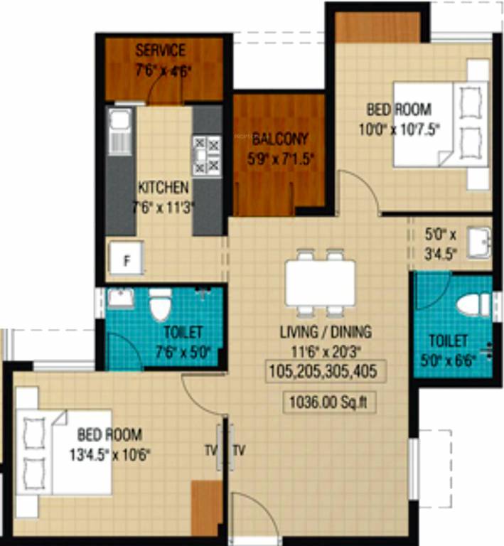 Plaza Bounty Acres (2BHK+2T (1,036 sq ft) 1036 sq ft)