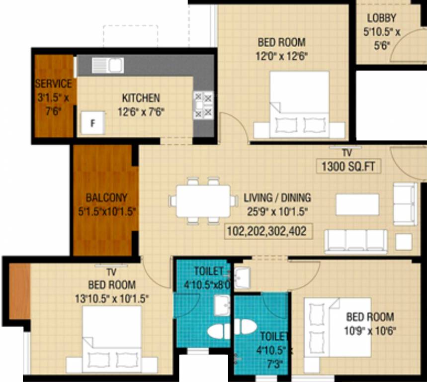 Plaza Bounty Acres (3BHK+2T (1,300 sq ft) 1300 sq ft)